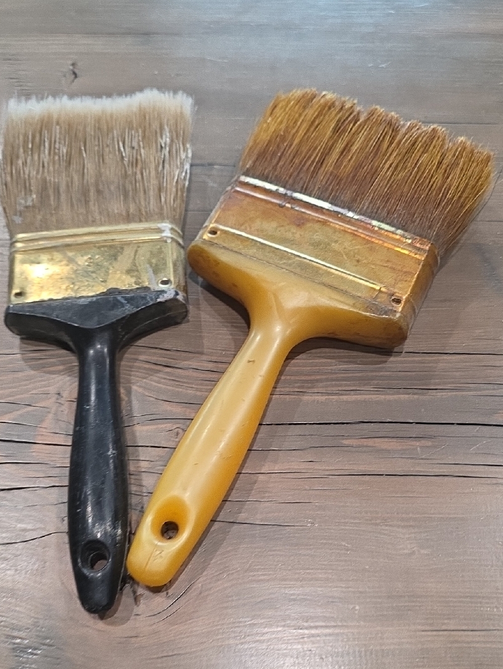 Set Of 2 VINTAGE Wide Paint Brushes - Black and Mustard Yellow Handles